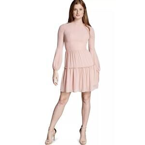 NWT Womens Dress The Population Paola Blush Tiered Blouson-Sleeve‎ Dress Size S